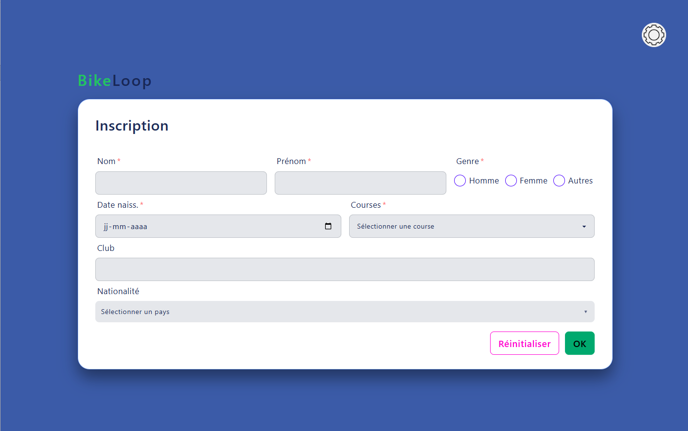 Interface de l’application BikeLoop