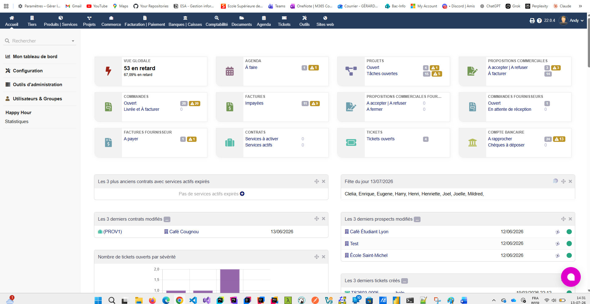 Interface du projet ERP Dolibarr